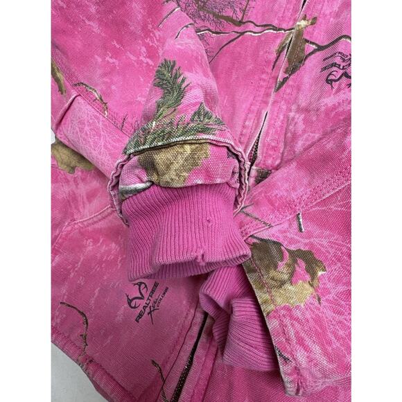 Pink Realtree Carhartt Youth Size Medium 10/12 Zip Up Coat Fleece Lined - Picture 5 of 6
